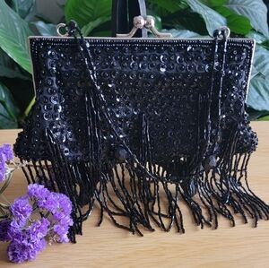La Regale Black Sequin Kisslock Evening Bag./ Clutch. Vintage.